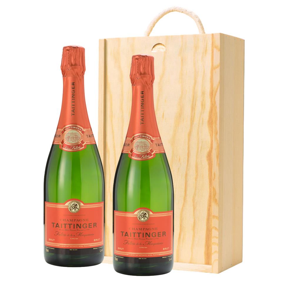 Taittinger Les Folies de la Marquetterie Champagne 75cl Twin Pine Wooden Gift Box (2x75cl)